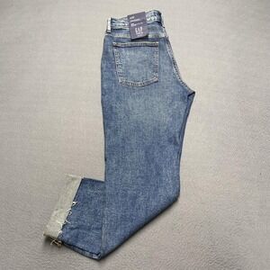 GAP Girlfriend Jeans Womens 4/27 Mid Rise Stretch Distressed Tapered‎ Raw Hem